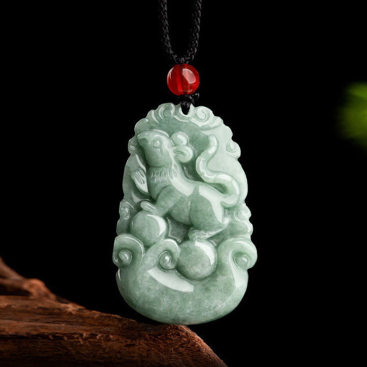Buddha Stones Jade verde natural 12 Zodíaco chino Suerte Prosperidad Collar Colgante
