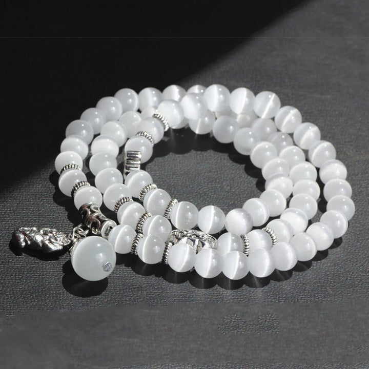 Pulsera de triple vuelta con soporte PiXiu de ojo de gato y Buddha Stones