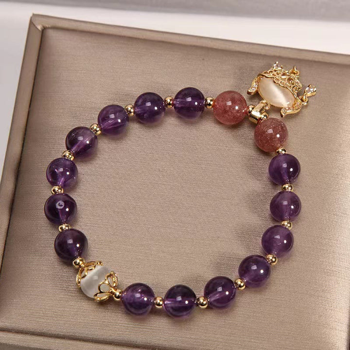 Pulsera curativa con dije de cerradura china, Buddha Stones, amatista Natural, cuarzo fresa, ojo de gato - image 2