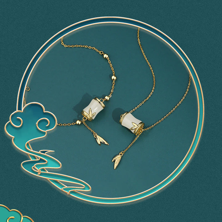 Buddha Stones de plata de ley 925, oro de 22 quilates, Jade blanco hetiano, hoja de bambú, collar de la suerte, pulsera con colgante - image 7