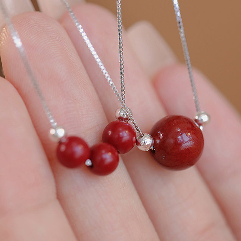 Colgante de collar con cuentas de cinabrio de plata de ley 925 con Buddha Stones