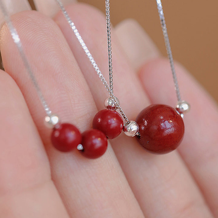 Colgante de collar con cuentas de cinabrio de plata de ley 925 con Buddha Stones