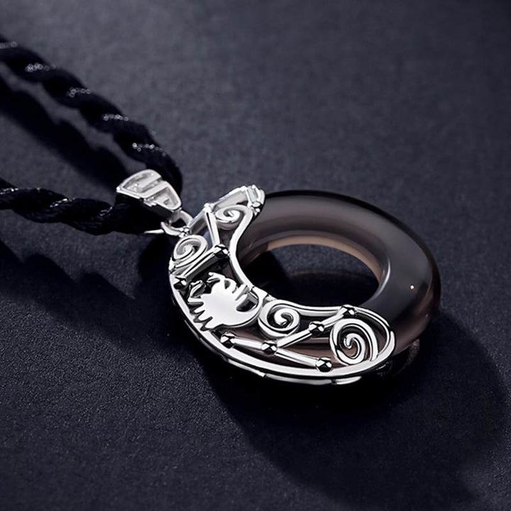 Collar con colgante redondo de bendición de obsidiana de hielo, 12 constelaciones del zodíaco , Buddha Stones