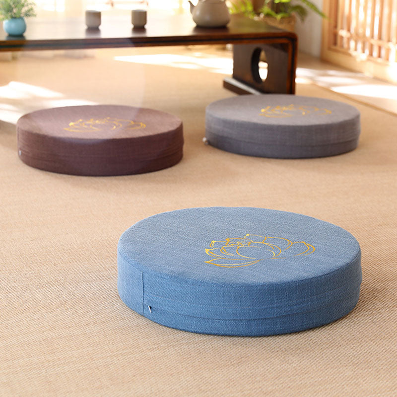 Cojín de asiento de meditación de lino y algodón con bordado de loto y Buddha Stones