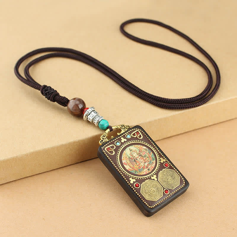 Colgante de collar de paz de ébano Thangka, dios de la riqueza del Tíbet, Buddha Stones - Manjushri Thangka - image 3