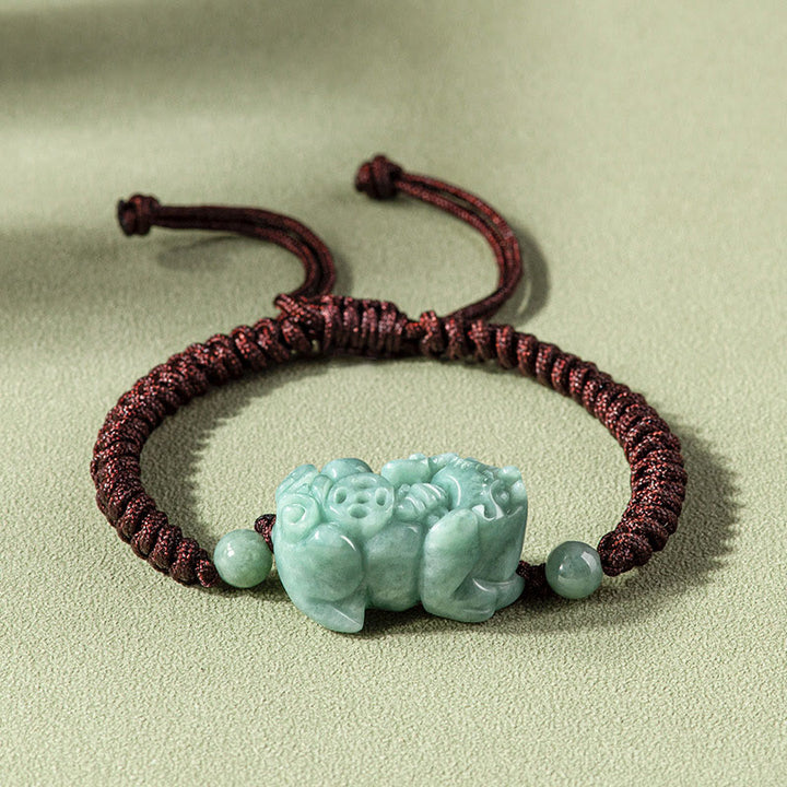 Pulsera de cuerda trenzada con nudo King Kong, protección PiXiu de Jade Natural hecha a mano con Buddha Stones - Jade PiXiu Marrón (Talla de pulsera: 14-20 cm) - image 9