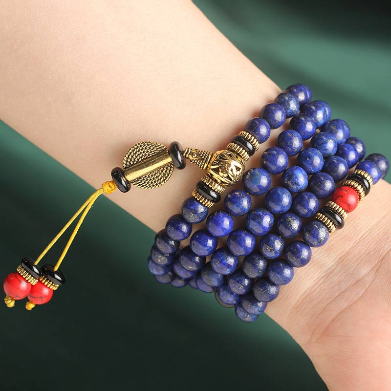 Pulsera positiva de lapislázuli y lazurita con mala tibetano de Buddha Stones - image 9
