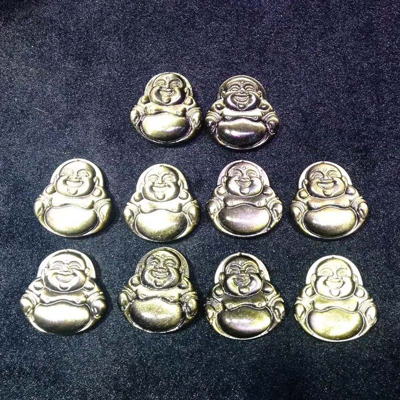Colgante de collar de riqueza de obsidiana con brillo dorado de Buda sonriente con Buddha Stones - image 6