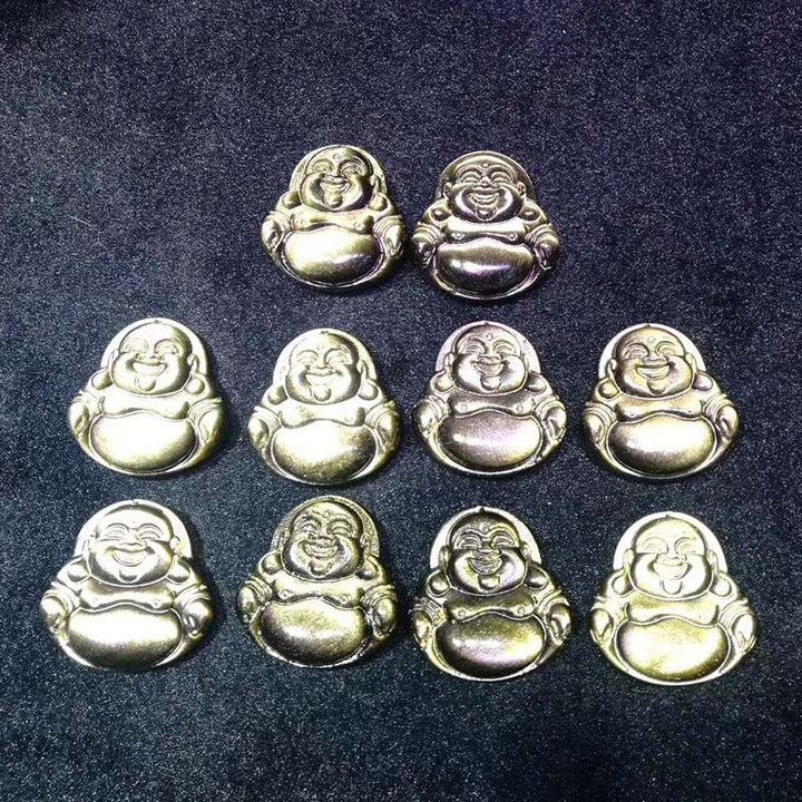 Colgante de collar de riqueza de obsidiana con brillo dorado de Buda sonriente con Buddha Stones - image 6