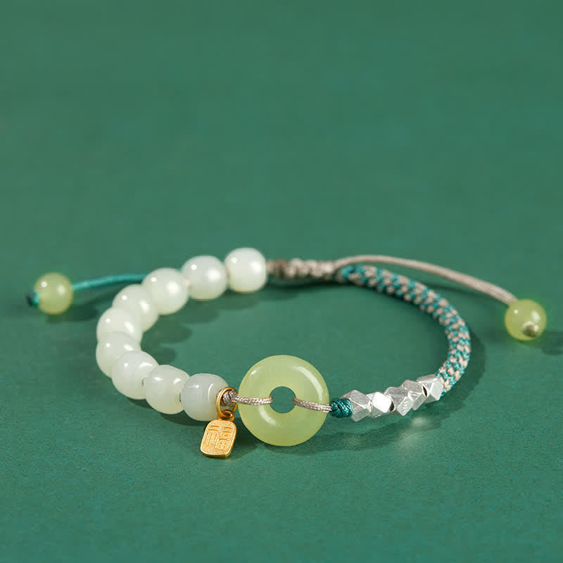 Pulsera de plata de ley 925 con hebilla de paz y jade hetiano con cuentas de suerte y felicidad - Azul claro - image 14