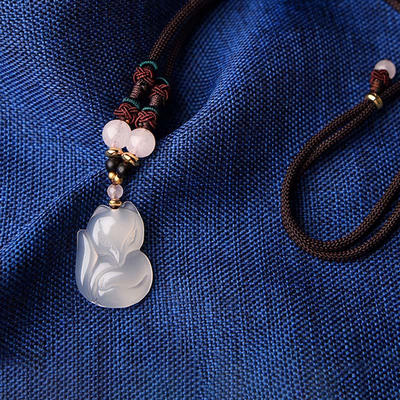 Collar con colgante de cadena de armonía con cuentas de cristal rosa de zorro de calcedonia con Buddha Stones - image 7