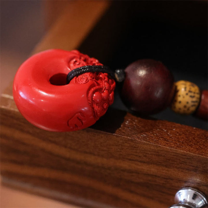 Llavero de coche con hebilla de paz PiXiu de cinabrio Natural con Buddha Stones