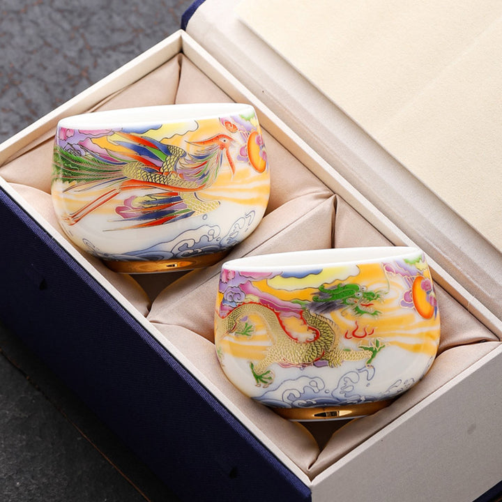 Taza de té de cerámica con Buddha Stones, dragón, Fénix, nubes propicias, sol, olas del océano, taza de té de Kung Fu