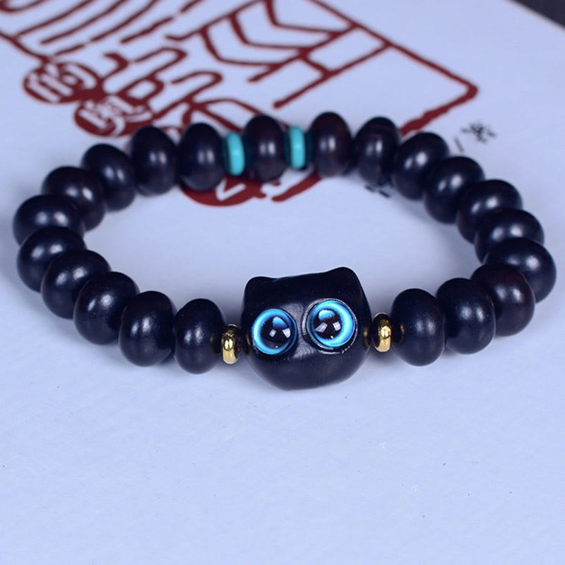 Pulsera de equilibrio de paz de gato encantador de cristal Liuli de madera de ébano con Buddha Stones - image 2