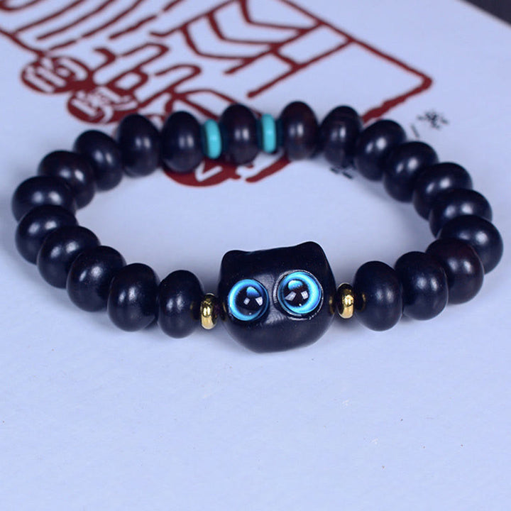 Pulsera de equilibrio de paz de gato encantador de cristal Liuli de madera de ébano con Buddha Stones - image 2