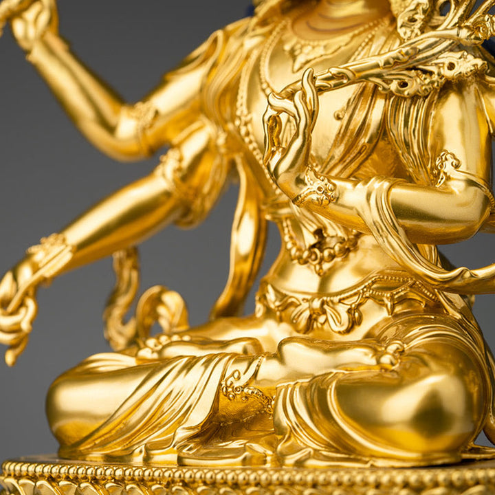 Estatuilla de oro Manjusri Bodhisattva de cuatro brazos, estatua de cobre de serenidad y compasión, decoración del hogar - image 2