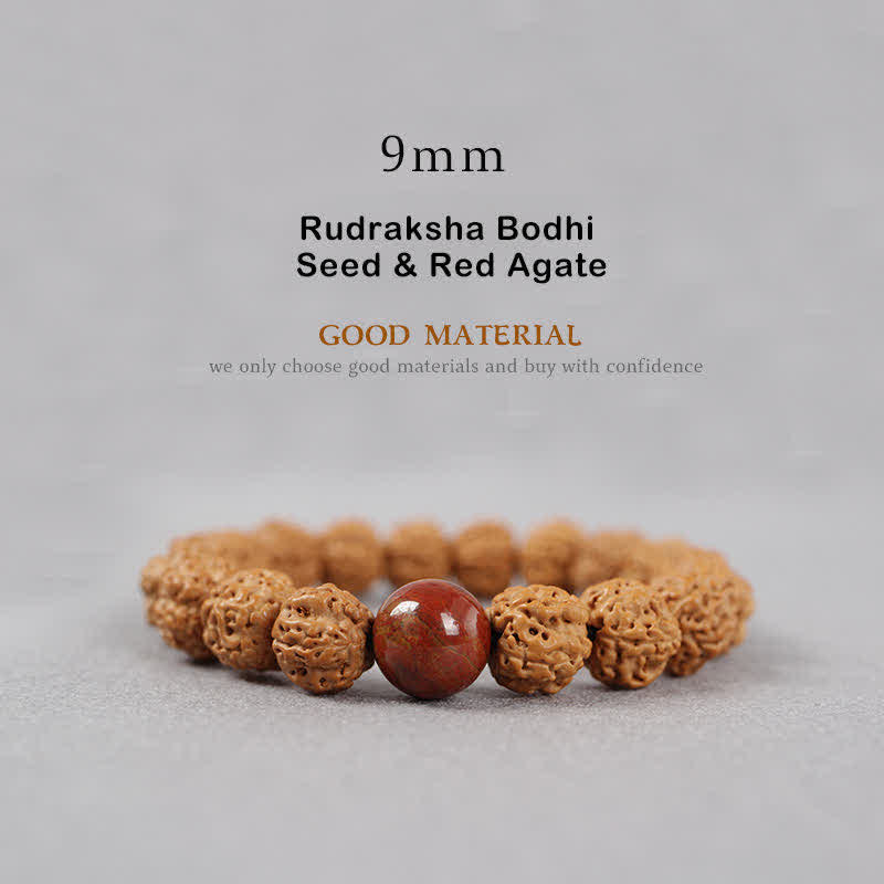 Buddha Stones Tíbet Rudraksha Bodhi Semilla Dzi Cuenta Ámbar Turquesa Pulsera de Riqueza - 9 mm - Semilla de Rudraksha Bodhi y ágata roja - image 8