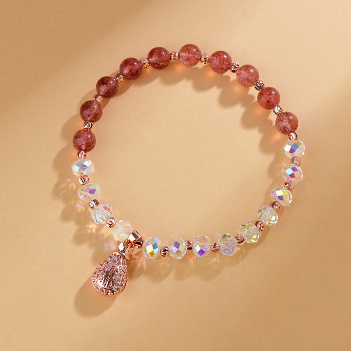 Pulsera positiva con dije para bolsa de dinero con cristal blanco de cuarzo fresa y Buddha Stones