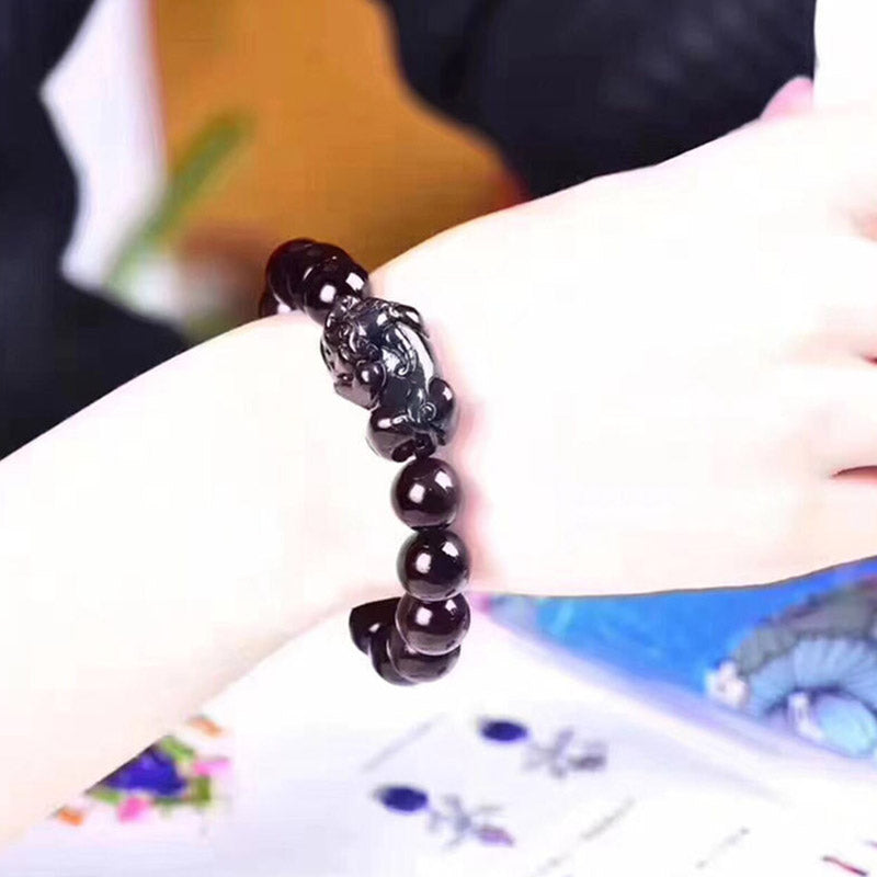 Pulsera de la suerte de obsidiana arcoíris FengShui PiXiu con Buddha Stones