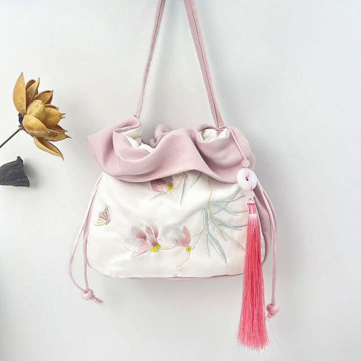 Buddha Stones Suzhou Bordado Camelia Magnolia Peonía Loto Seda Bolso Bandolera Bolso Bandolera Bolso