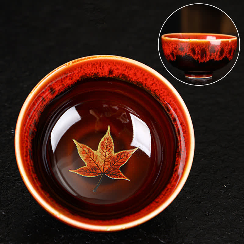 Tazas de té caseras de cerámica coloridas de la hoja de arce de las Buddha Stones
