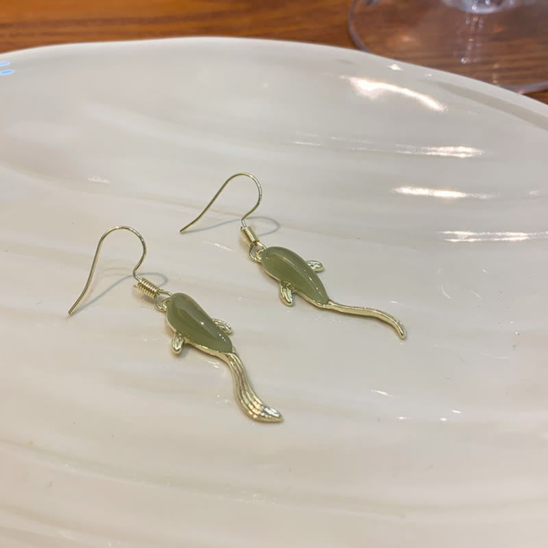 Pendientes colgantes con diseño de pez y suerte de jade