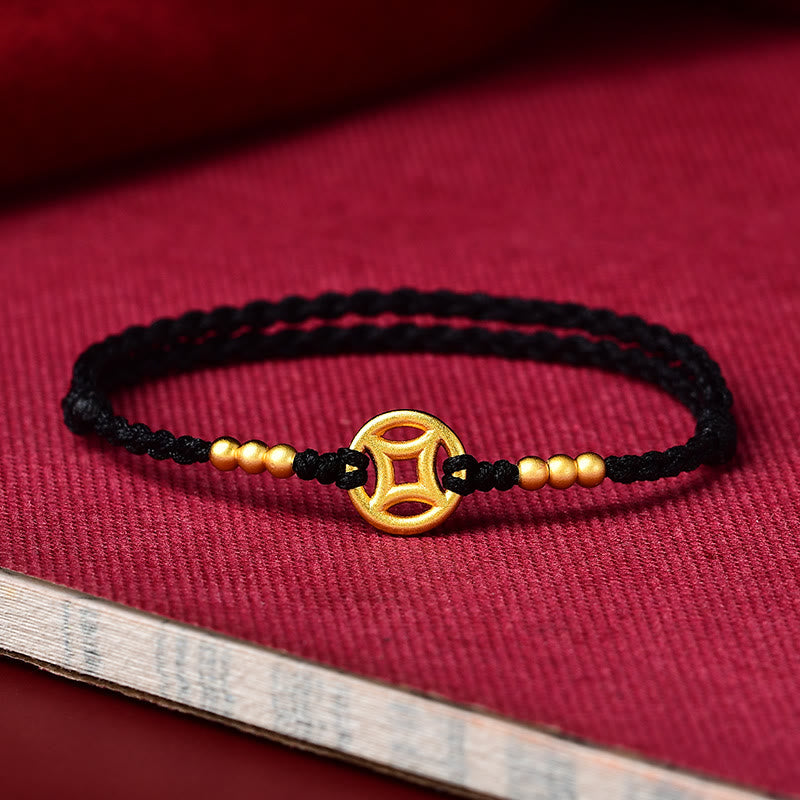 Tobillera con pulsera de cuerda trenzada con fuerza de moneda de cobre con Buddha Stones