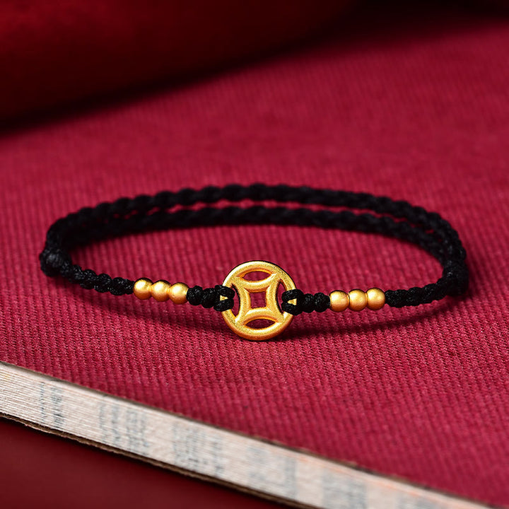 Tobillera con pulsera de cuerda trenzada con fuerza de moneda de cobre con Buddha Stones