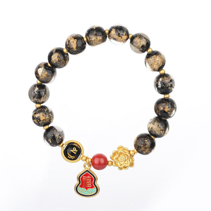 Buddha Stones Tíbet Om Mani Padme Hum Fu personaje calabaza encanto Lotus Liuli cuentas de vidrio pulsera de la suerte