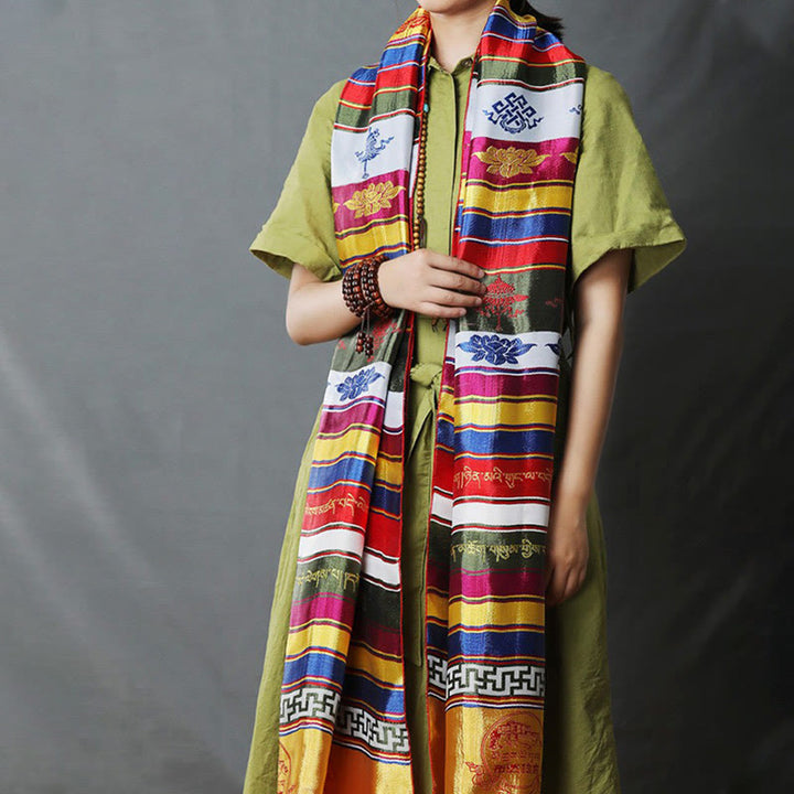 Bendición de la suerte tibetana, mantra de loto multicolor, decoración jacquard Khata - image 9