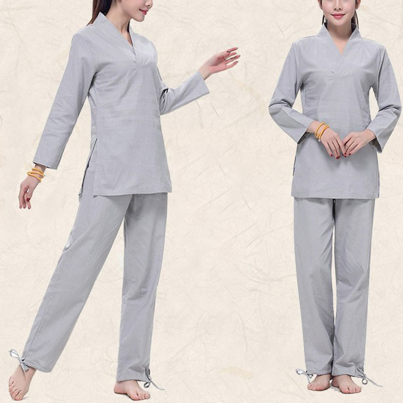 Conjunto de ropa de lino y algodón para mujer, uniforme con diseño de Buddha Stones, práctica Zen, Yoga, meditación, oración, cuello en V - image 7