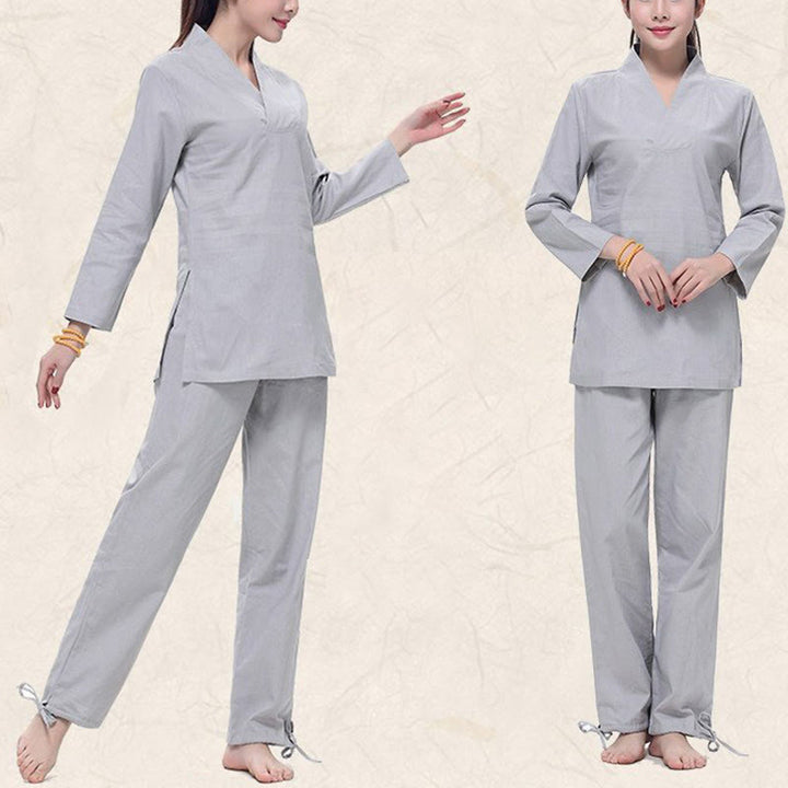 Conjunto de ropa de lino y algodón para mujer, uniforme con diseño de Buddha Stones, práctica Zen, Yoga, meditación, oración, cuello en V - image 7