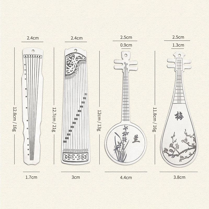 Buddha Stones instrumentos musicales clásicos Pipa Guzheng Guqin Ruan marcapáginas de Metal borla con caja de regalo