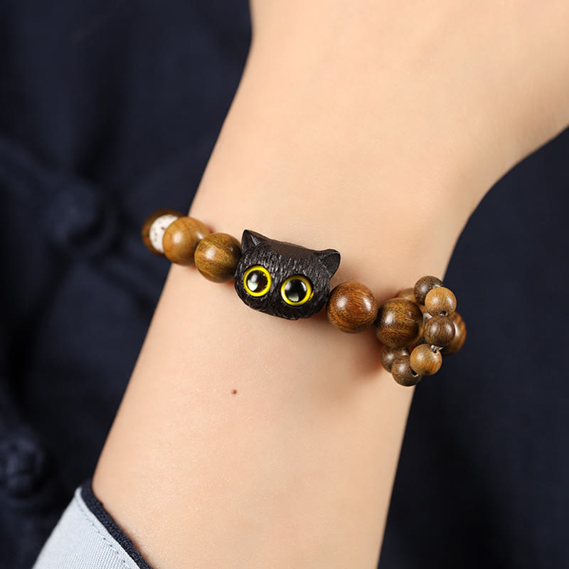 Pulsera calmante de la paz del gato de madera de ébano del sándalo verde de las Buddha Stones - image 3