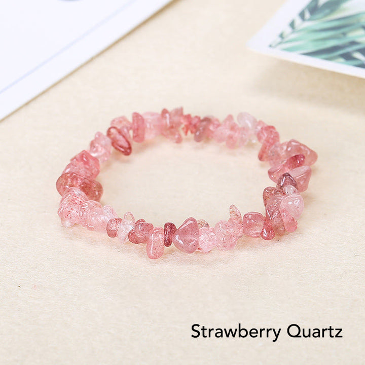 Pulsera calmante de calidez de piedra de cristal de forma irregular natural - Cuarzo fresa (circunferencia de la muñeca: 15-16 cm) - image 7