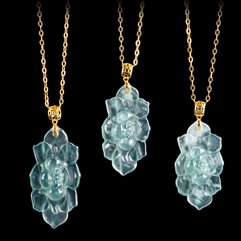 Colgante de collar de prosperidad con diseño de loto de jade natural de oro de 18 quilates con Buddha Stones - image 8