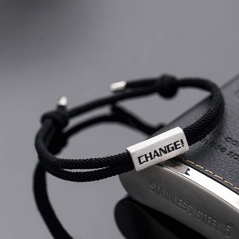 Pulsera de hilo de bendición con grabado de letras de plata de ley 925 con Buddha Stones - Black&Letter Change (Tamaño de la pulsera: 18-24 cm) - image 9