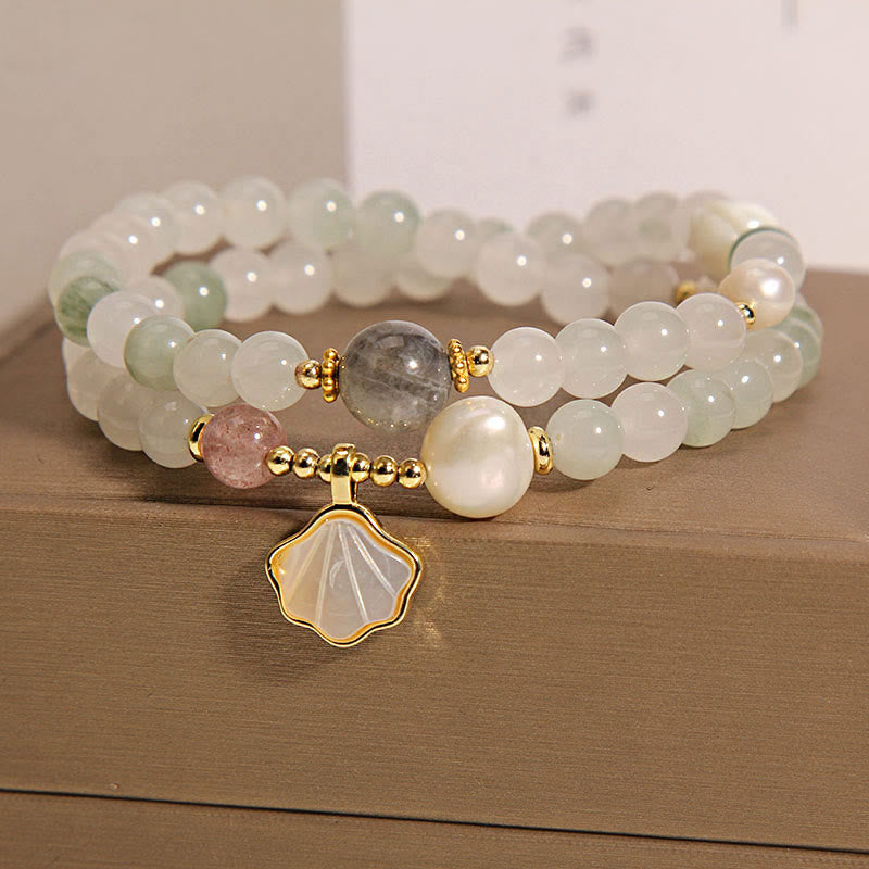 Pulsera de la suerte de concha de jade de doble capa con Buddha Stones
