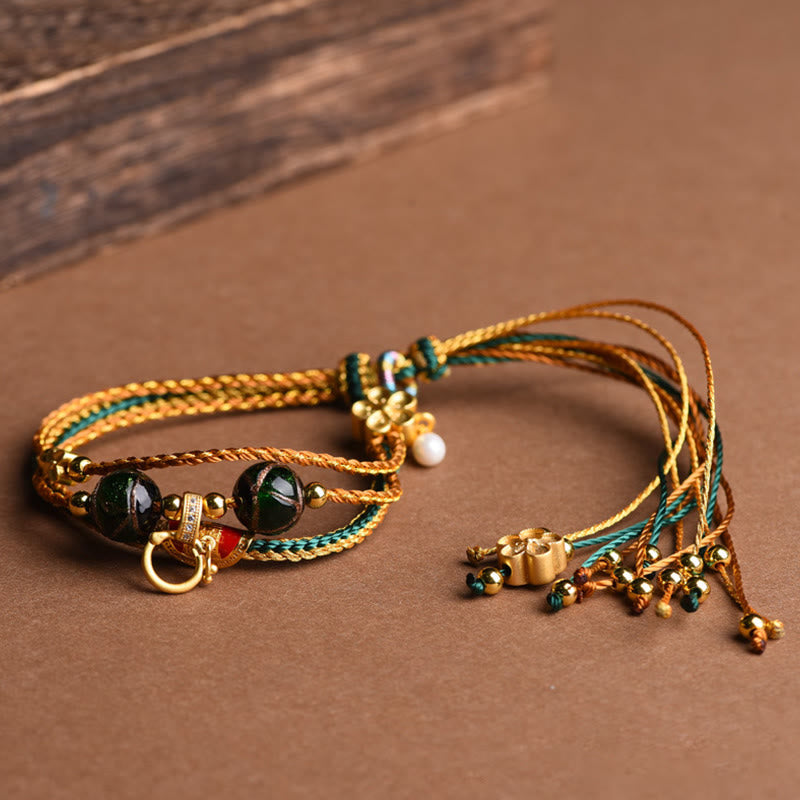 Pulsera curativa multicapa trenzada con cuentas de vidrio Liuli de cuerda hecha a mano tibetana con Buddha Stones