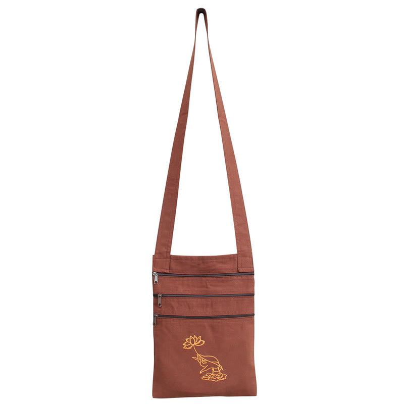 Bolso bandolera de algodón bordado con loto para práctica de la mente espiritual
