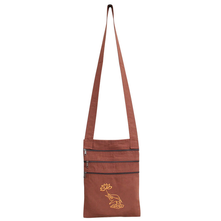 Bolso bandolera de algodón bordado con loto para práctica de la mente espiritual - Bolsa de práctica espiritual con forma de flor de loto marrón - image 3