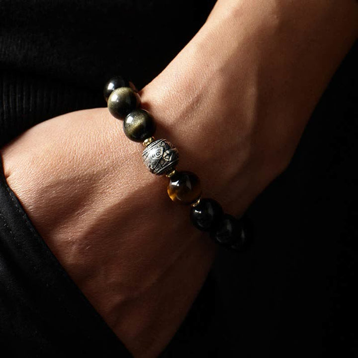 Buddha Stones para experimentar una inversión de la fortuna Pulsera de protección de obsidiana con brillo dorado de obsidiana arcoíris