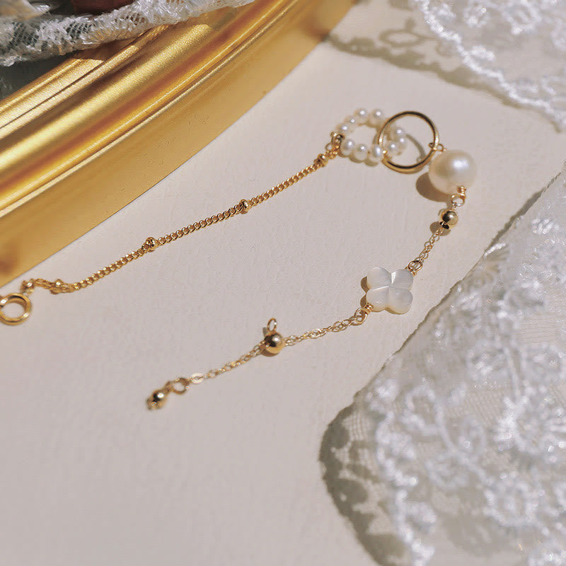 Pulsera de cadena curativa con doble hebilla de paz y perlas chapadas en oro de 14 quilates con Buddha Stones
