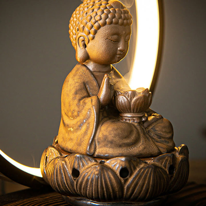 Quemador de incienso de bendición de cerámica con decoración de luz, fuente de humo de reflujo de loto de Buda , Buddha Stones