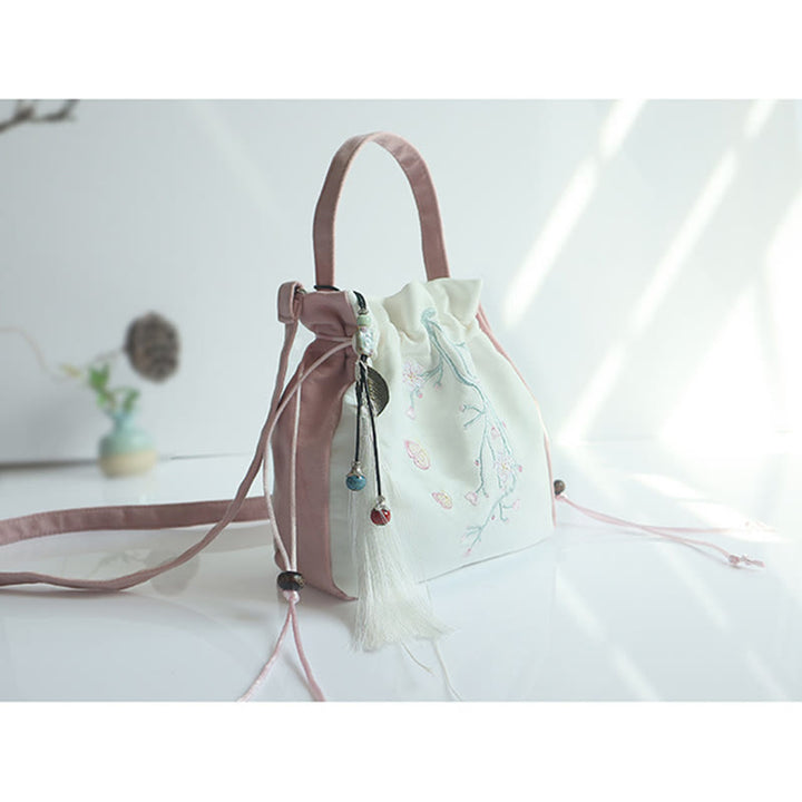 Bolso de hombro de lona con flores bordadas hechas a mano con Buddha Stones - image 24