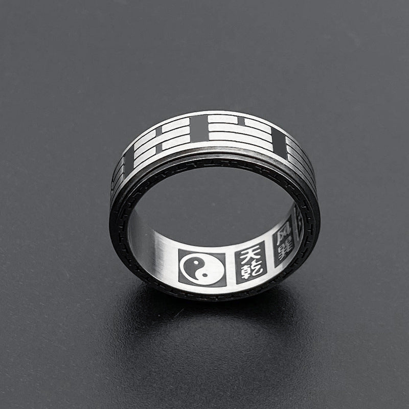 Anillo giratorio de equilibrio de acero titanio Bagua Yin Yang con Buddha Stones