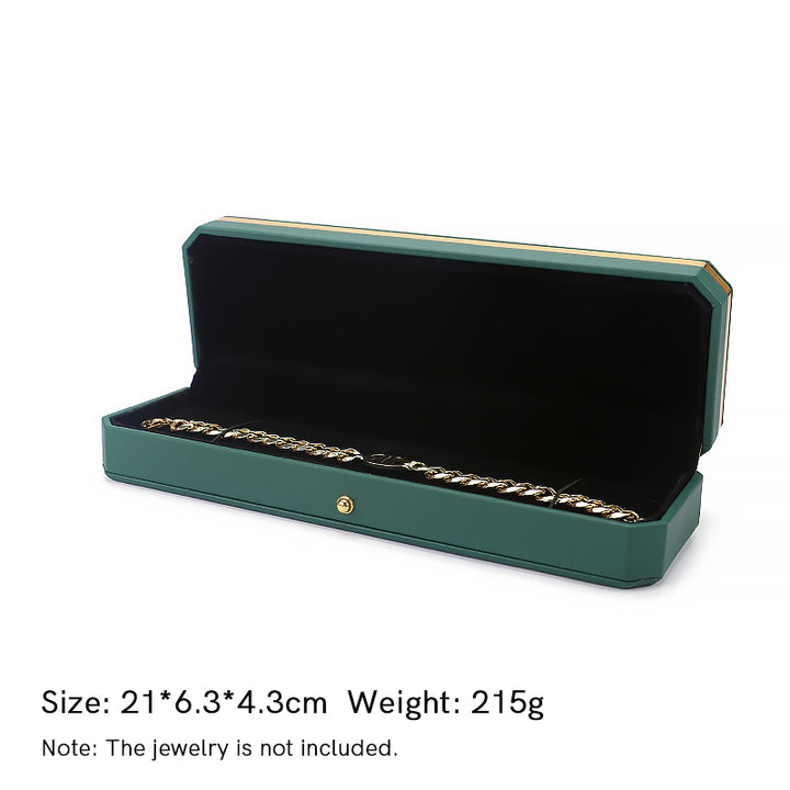 Caja de almacenamiento de joyas Caja de regalo de cuero PU - Verde oscuro - Caja de cadena (21 x 6,3 x 4,3 cm) - image 12