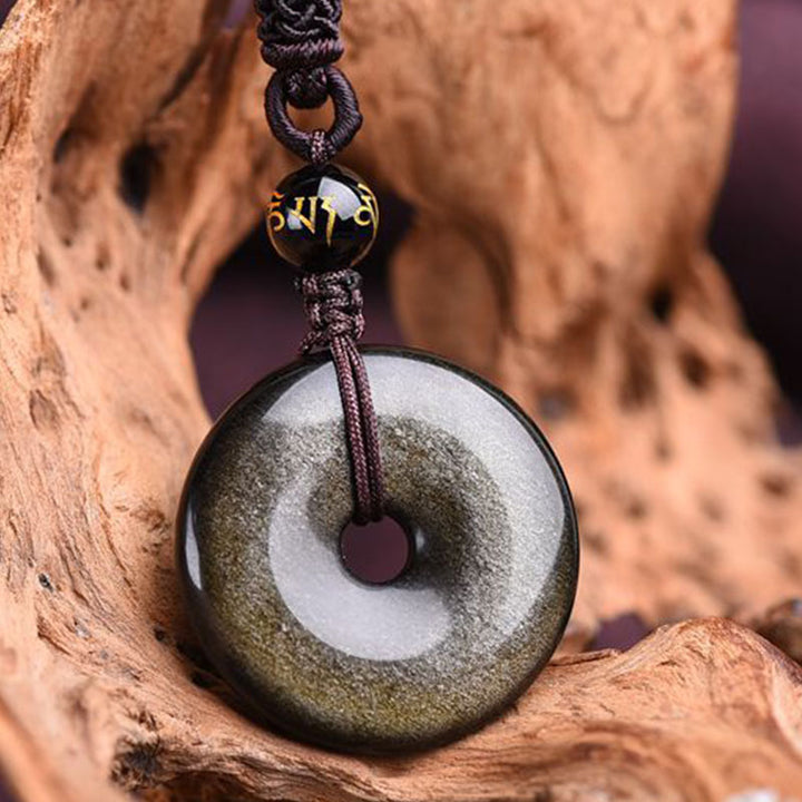 Collar de protección de obsidiana tibetana con Buddha Stones