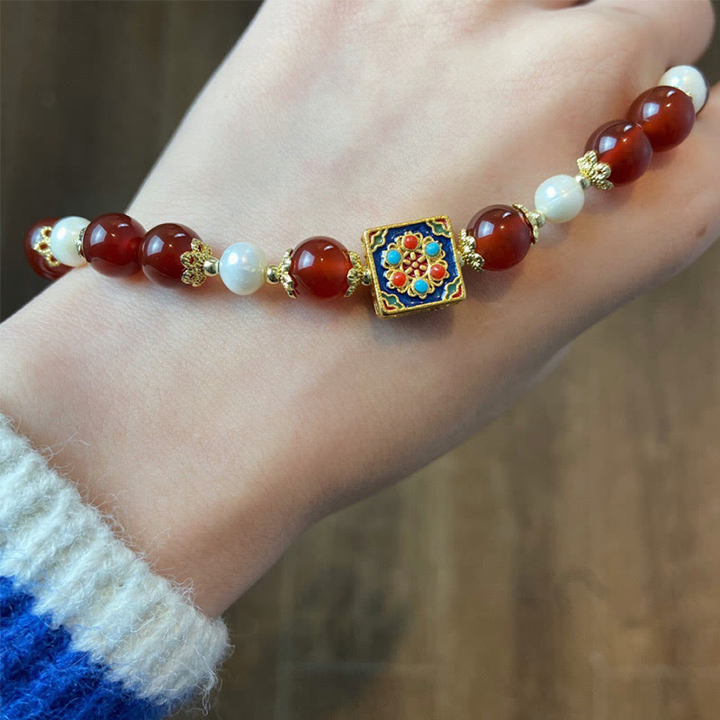 Pulsera Autoaceptación Confianza Perla Ágata Roja Buddha Stones