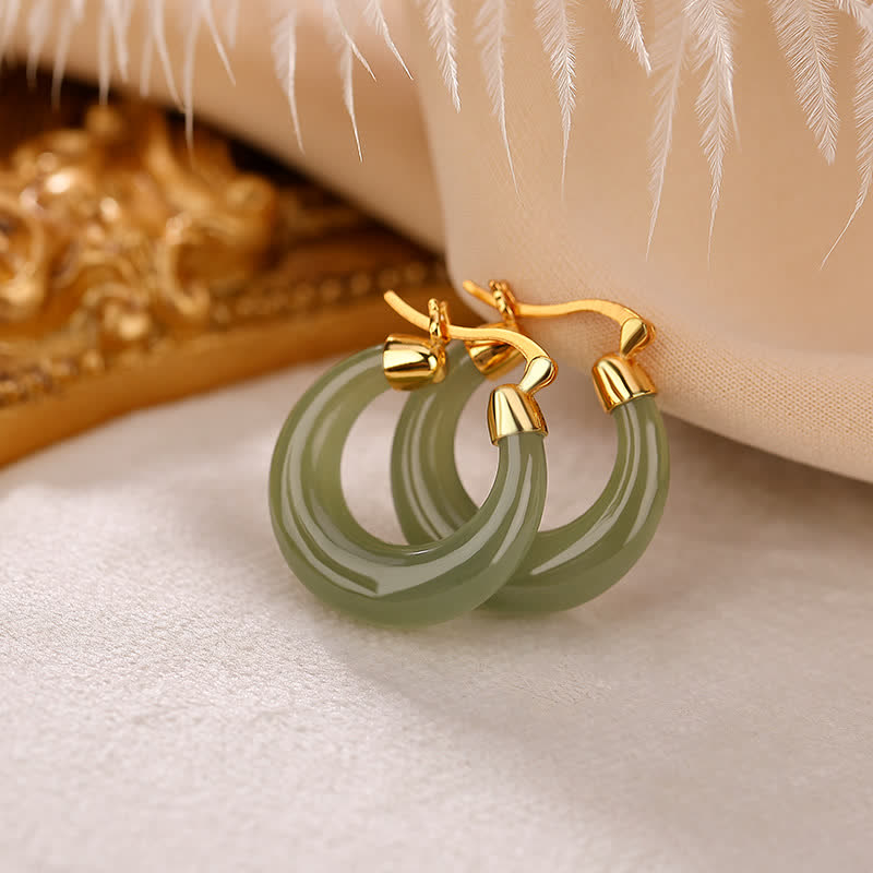 Pendientes colgantes de suerte de prosperidad de jade cian redondo de Buddha Stones